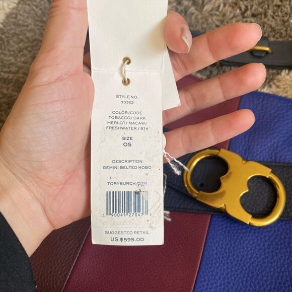 TORY BURCH Gemini Link Striped Multi Belted Hobo Cross Body Bag - Picture 4 of 10